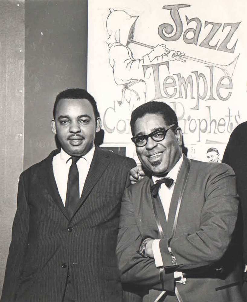 Winston Willis, Dizzy Gillespie in rear of Jazz Temple Building