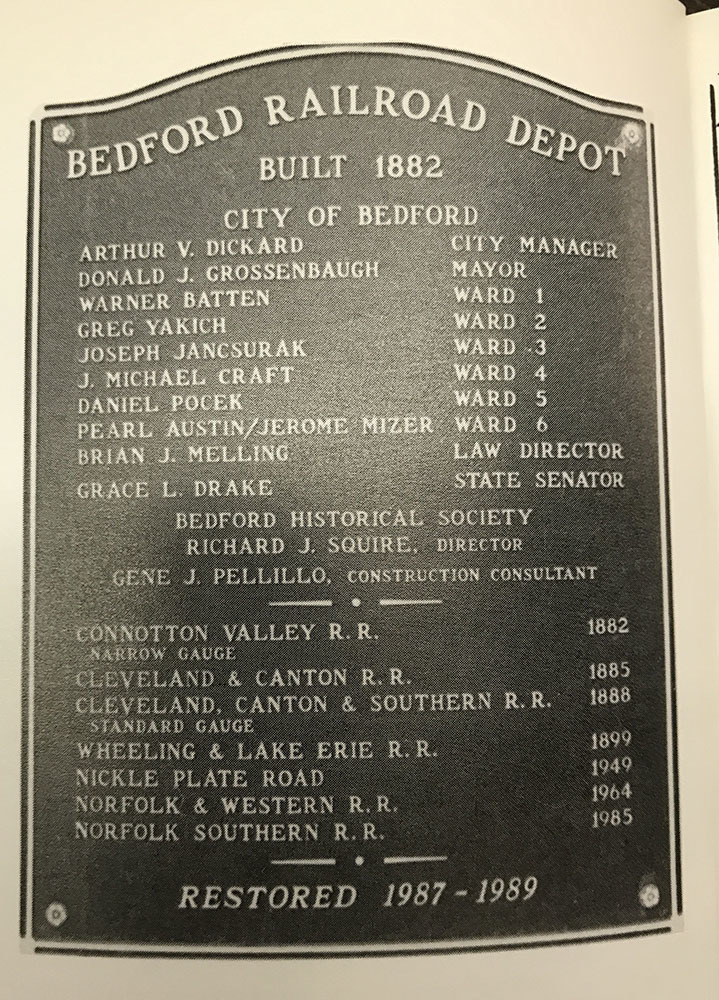 Bedford Railroad Depot National Register of Historic Places Plaque